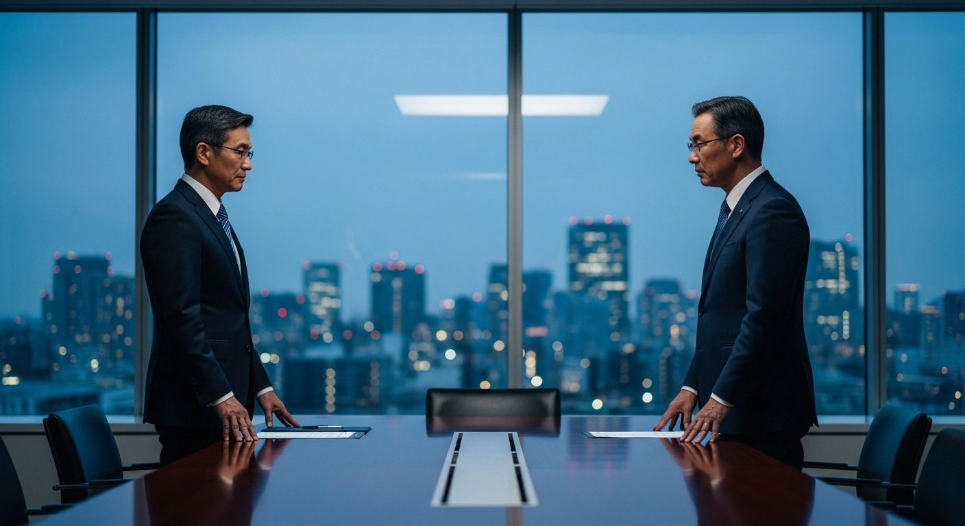 Finance ministers from Japan and South Korea meet in a Tokyo office to discuss the depreciation of the yen and the won.