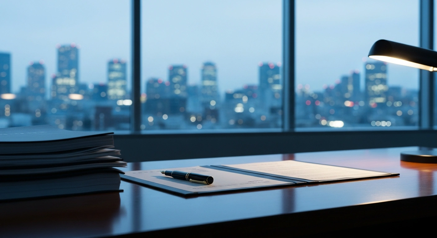 A professional desk in a Tokyo office displays official residency documents as part of the new Japanese immigration policy under Prime Minister Sanae Takaichi.