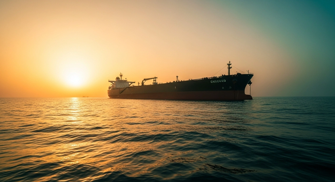 A large oil tanker sails across the Persian Gulf as Japan seeks to secure stable energy supplies from the United Arab Emirates amid regional tensions.