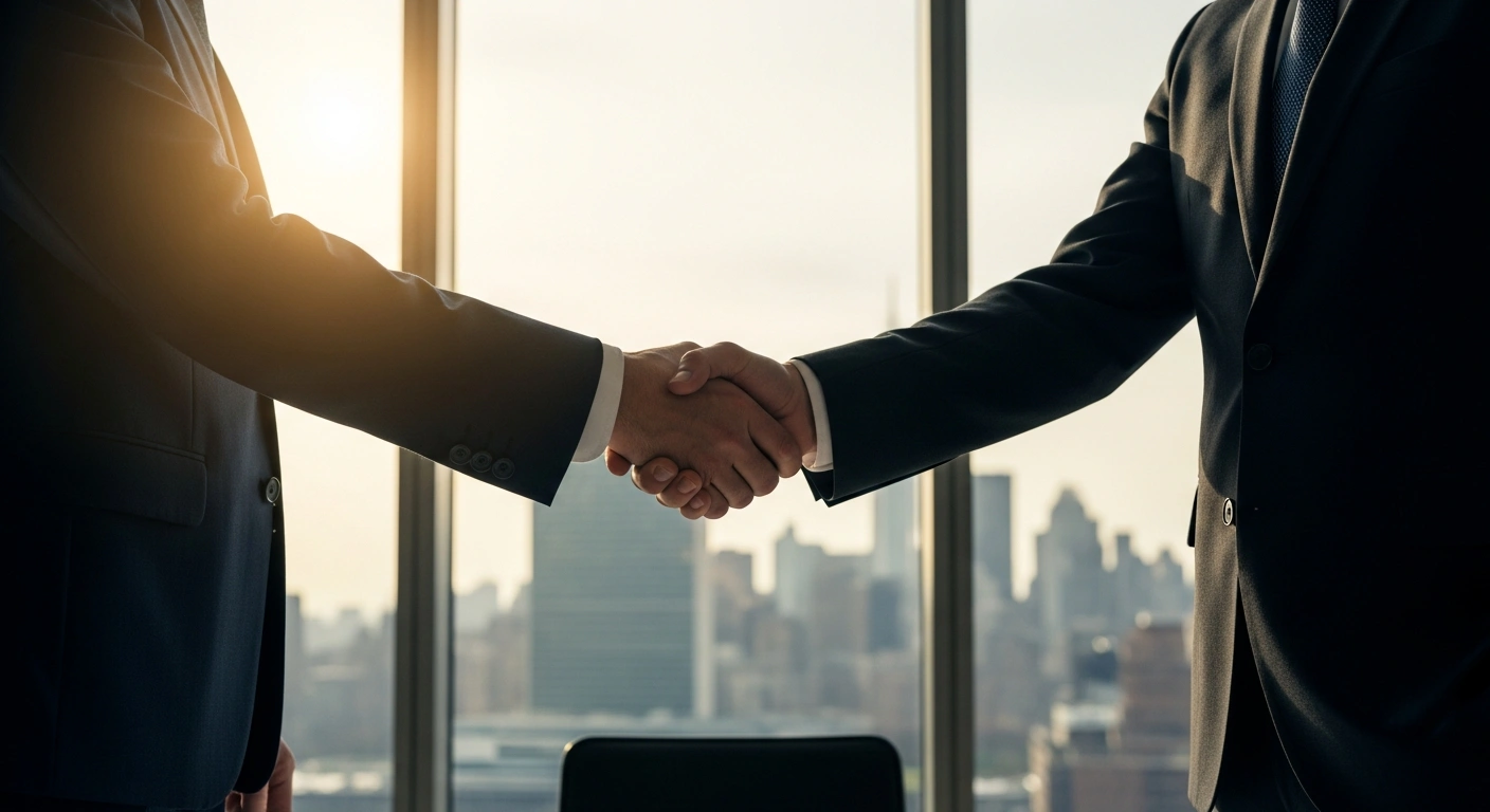 Representatives from Japan and the United Nations Development Programme shake hands during a strategic dialogue meeting in New York to discuss global sustainable development.