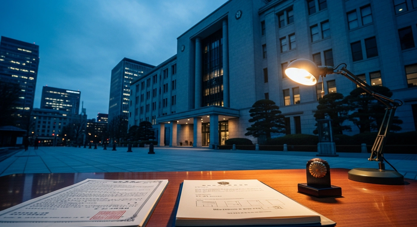A close-up view of official Japanese immigration documents resting on a desk, representing the government's decision to increase visa fees for foreign nationals.