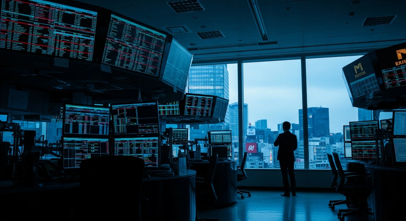 A Japanese government official watches financial market data on monitors as the yen faces significant volatility against the U.S. dollar.