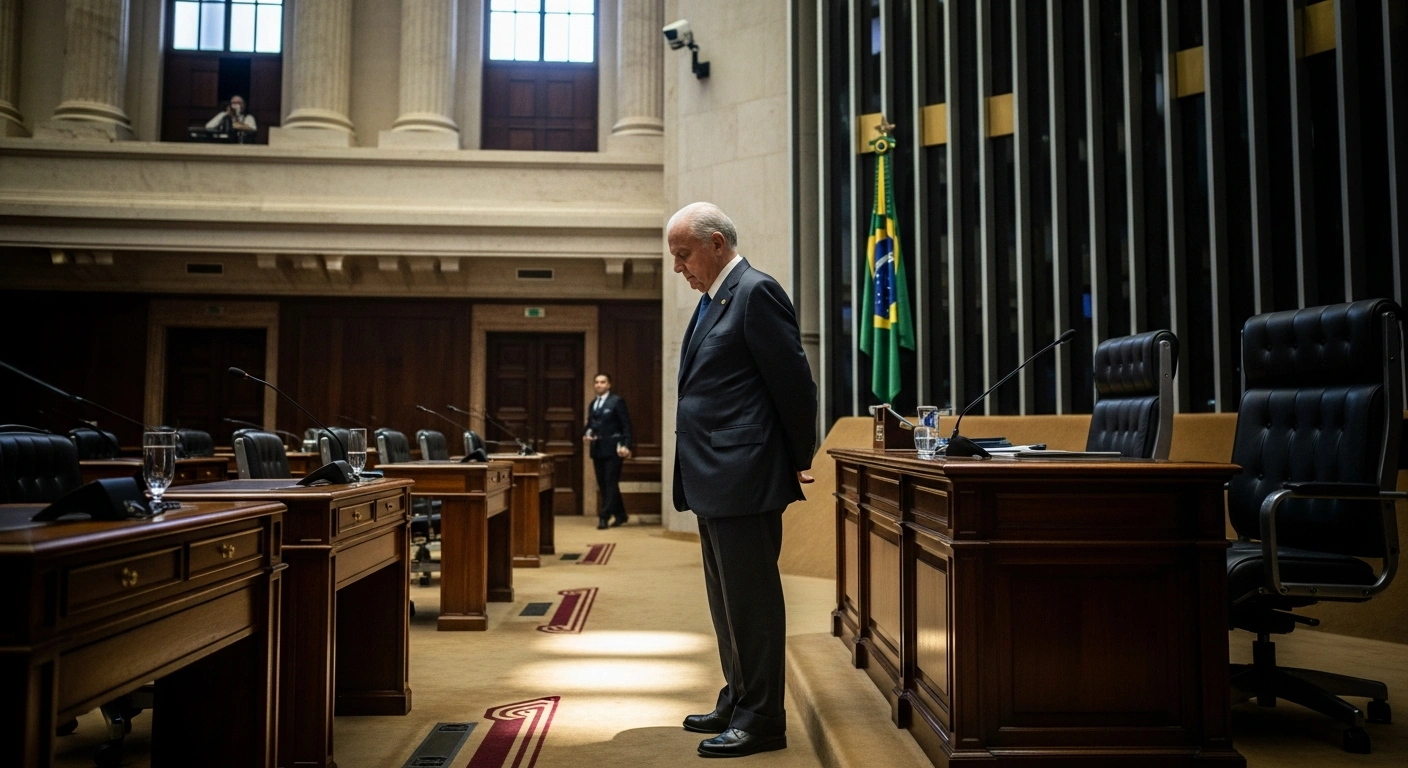 Senator Jaques Wagner stands in the Brazilian Senate chamber following his resignation as the government leader after meeting with President Luiz Inácio Lula da Silva.