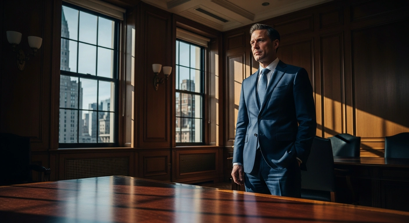 Jay Clayton stands in a formal office as the nominee for the U.S. Attorney's Office for the Southern District of New York.