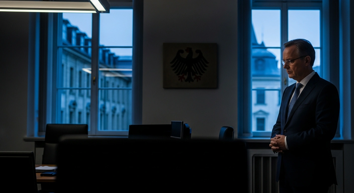 German lawmaker Jens Spahn stands in a dimly lit office following his resignation from the Christian Democratic Union leadership.