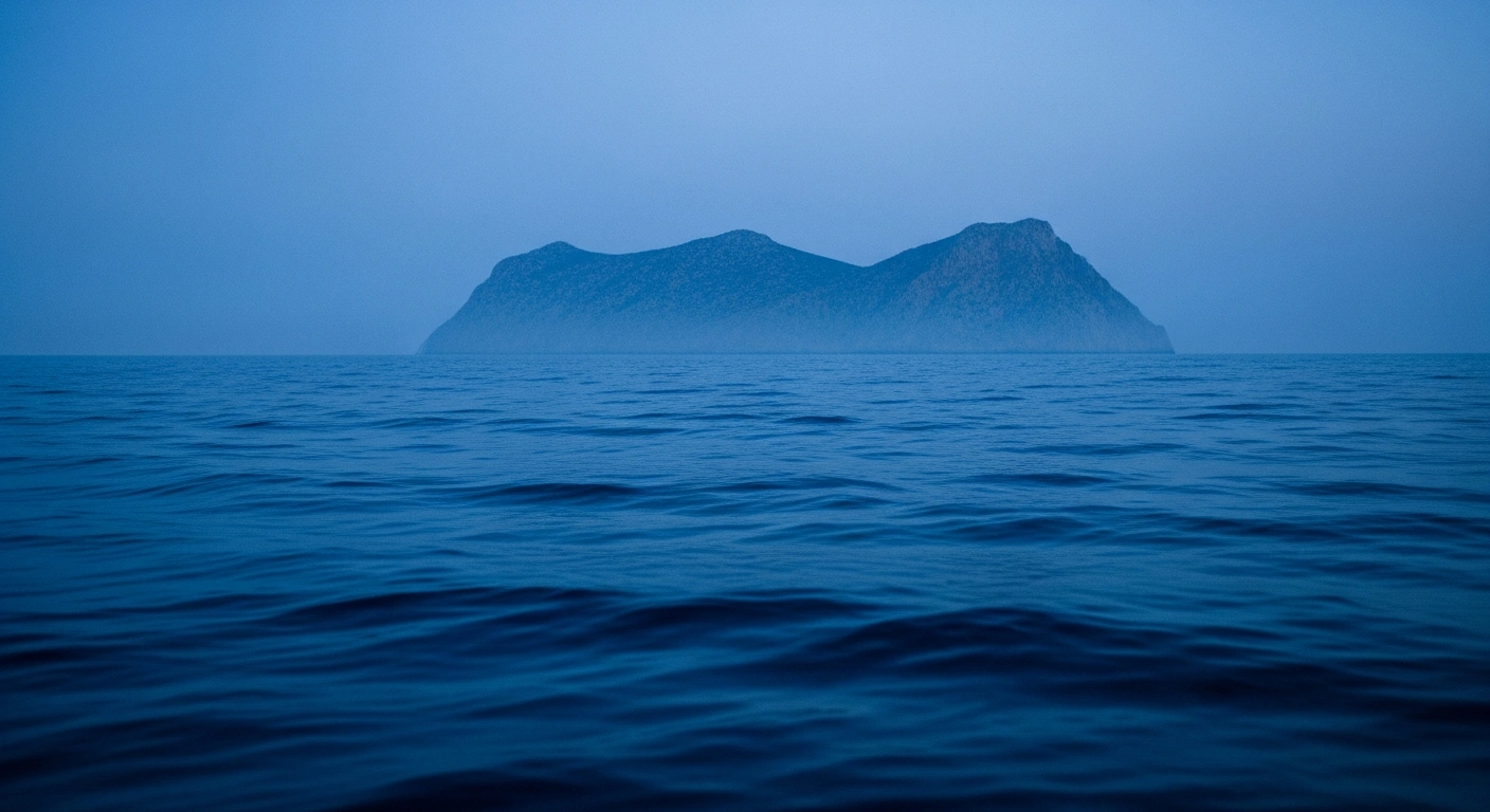 The calm Aegean Sea at twilight near the island of Kasos following a minor magnitude 2.4 earthquake.