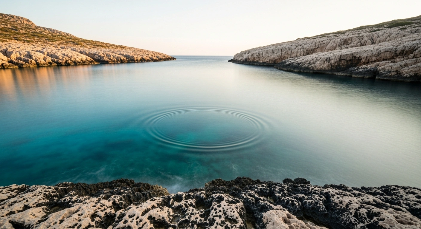 A calm morning view of the Aegean Sea and the rocky coastline of Kasos Island near Crete, Greece, where a minor earthquake was recorded.