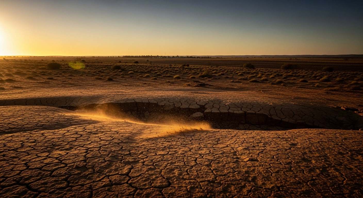A cracked and dusty landscape in Western Australia shows evidence of a recent magnitude 2.9 earthquake near the town of Katanning.