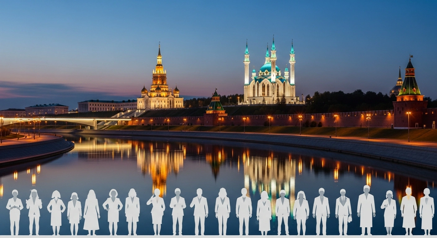 The illuminated Kazan Kremlin stands at twilight as the city prepares to host the ASEAN-Russia Commemorative Summit to discuss strategic partnerships.