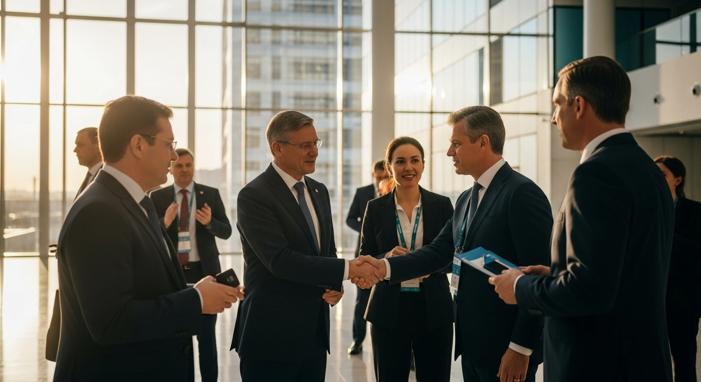 International delegates engage in professional discussions and networking at the KazanForum economic event held in the Russian Federation.