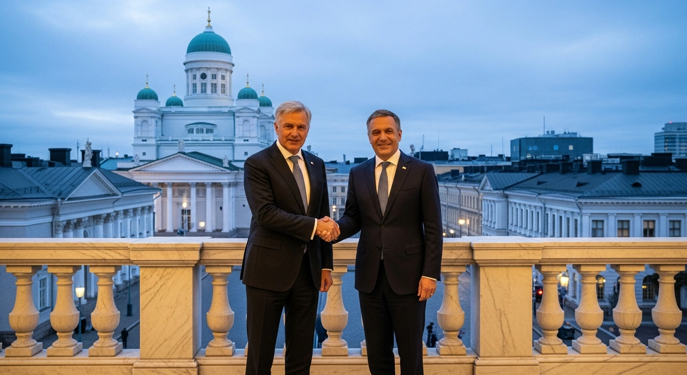 Kenyan President William Ruto and a Finnish official stand together in Helsinki to discuss reforms for the United Nations Security Council.