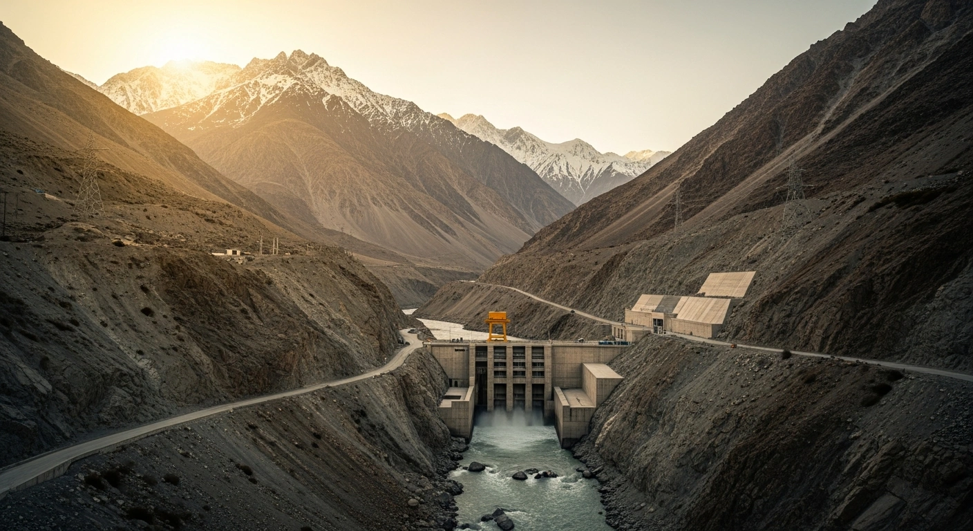 A modern hydroelectric power plant sits in the mountains of Pakistan, representing the renewable energy project funded by the German development bank KfW.