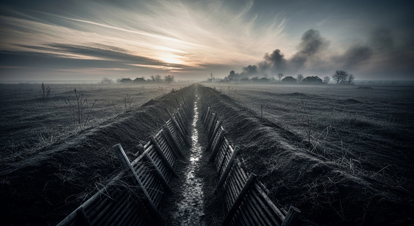 A desolate, war-torn landscape in the Kharkiv region shows the aftermath of military operations near the settlements of Zakharovka and Ivashkin.