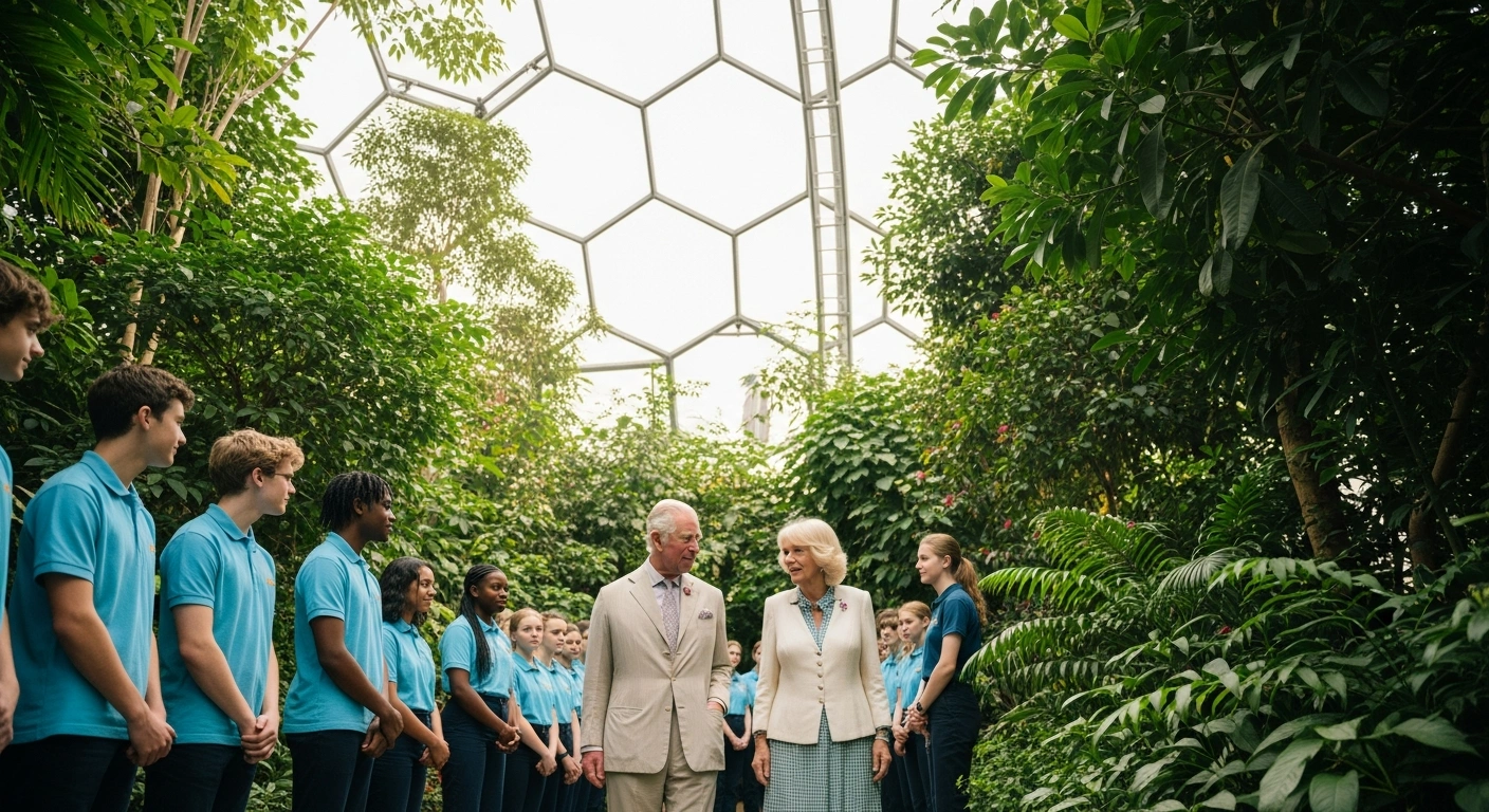 King Charles III and Queen Camilla visit the Eden Project in Cornwall to celebrate the attraction's 25th anniversary while speaking with staff and students.