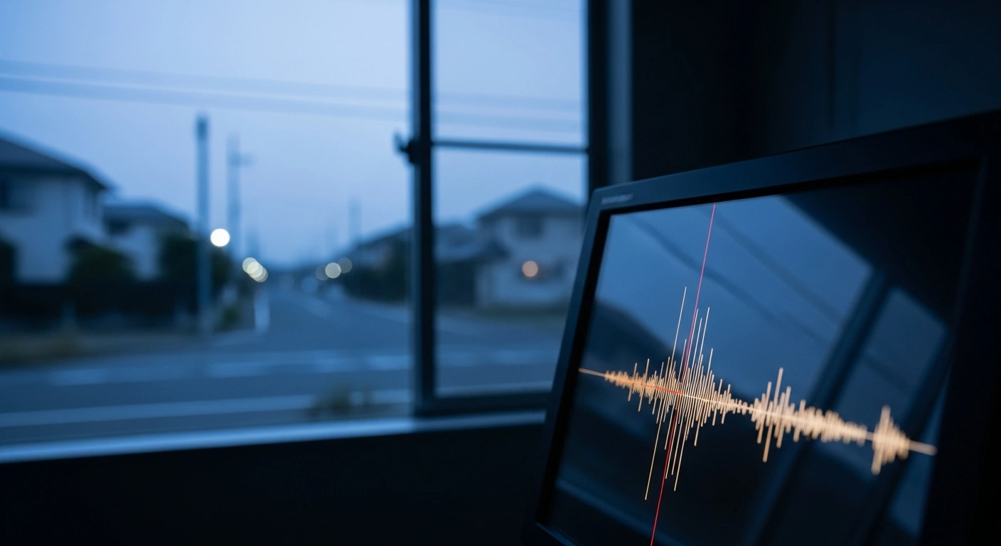 A seismograph monitor displays seismic activity in a control room following a minor 3.1 magnitude earthquake near Koga, Ibaraki, Japan.