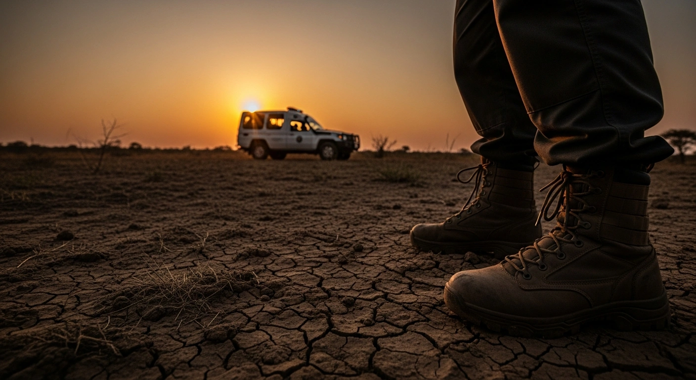 A tactical patrol vehicle sits near the border of Kruger National Park where authorities have arrested a third suspect linked to the murder of two tourists.