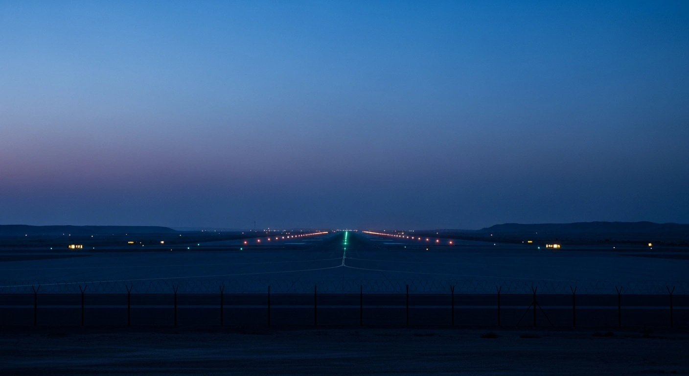 The Ahmed Al Jaber Air Base in Kuwait remains calm and undisturbed at twilight, refuting reports of an Iranian drone strike.