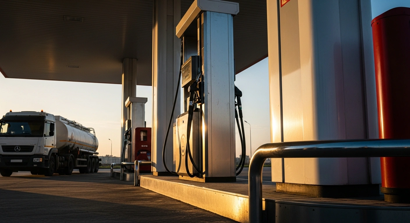 A fuel tanker truck arrives at a gas station in Kyrgyzstan as the government lifts price caps to encourage fuel imports.