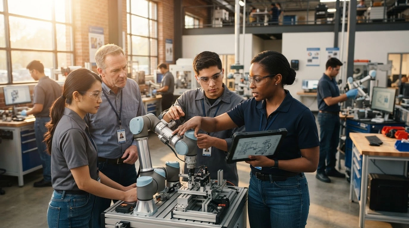 A group of workers participates in a professional skills training program funded by the U.S. Department of Labor to help them transition into new high-demand careers.