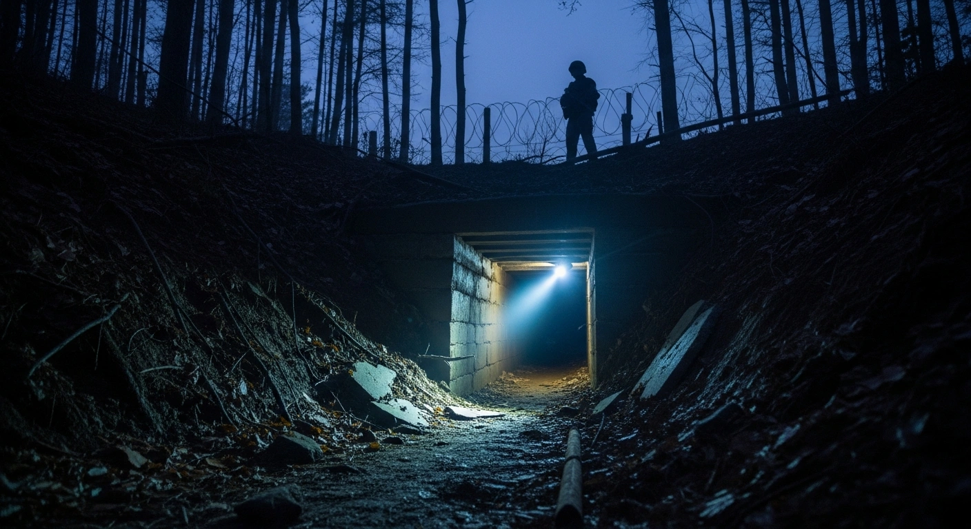 Latvian border guards investigate a newly discovered illegal tunnel found near the border with Belarus.