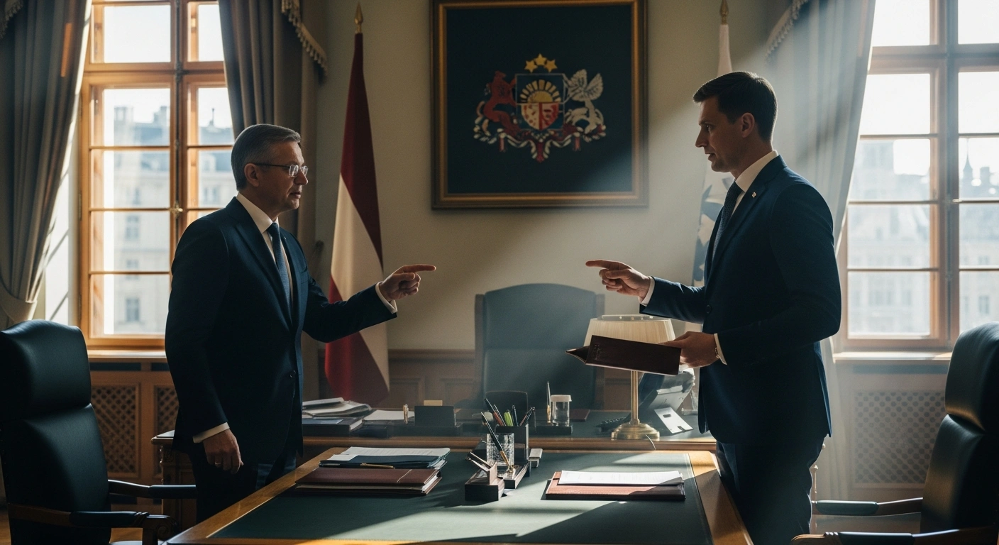 Latvian President Edgars Rinkēvičs meets with lawmaker Andris Kulbergs to discuss the formation of a new government to restore political stability.