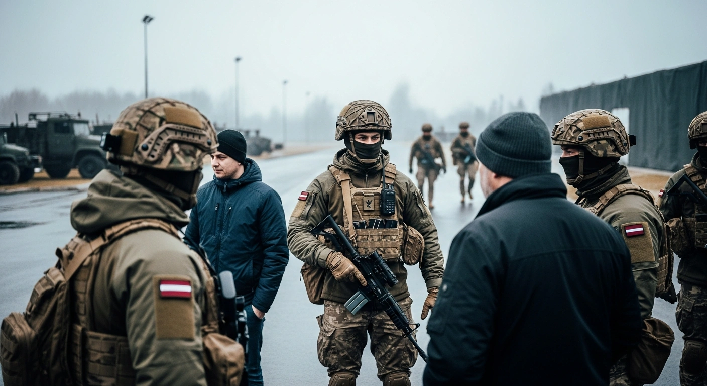 Latvian soldiers conduct mobilization exercises and crisis conscription drills with citizens at a national security center.