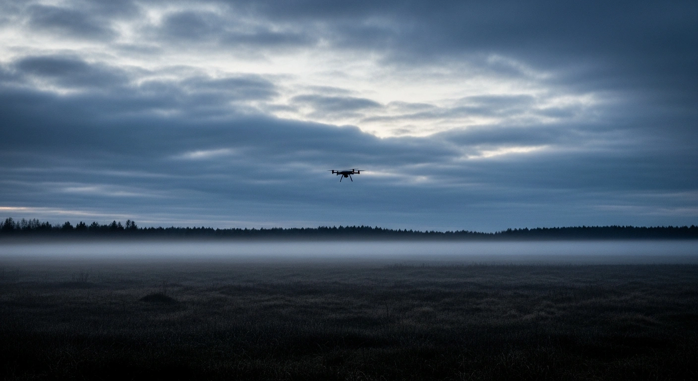 An unidentified drone is monitored by Latvian authorities near the border between Latvia and Russia.