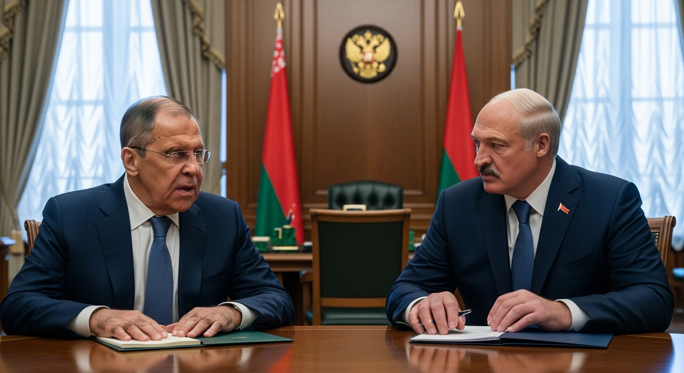 Russian Foreign Minister Sergei Lavrov meets with Belarusian President Alexander Lukashenko in Minsk to discuss bilateral ties and foreign policy.