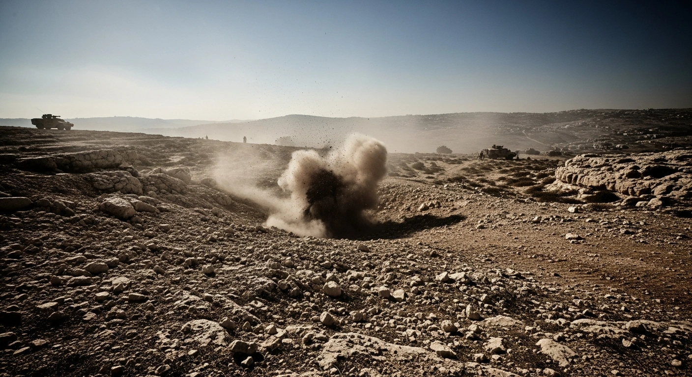 A dusty explosion site in rural Lebanon where Hezbollah-planted devices injured five Lebanese Armed Forces soldiers.