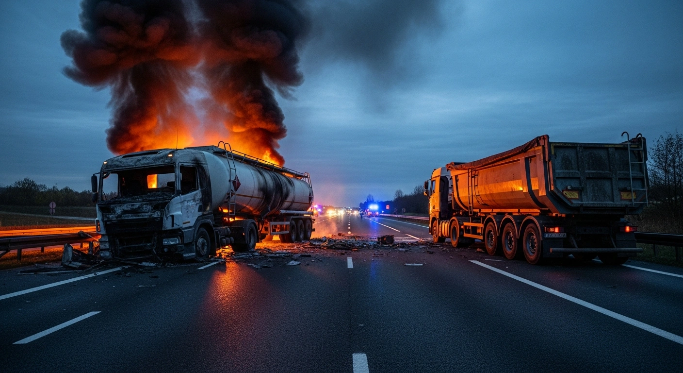 Emergency responders work at the scene of a fatal collision and explosion between a tipper truck and a gas tanker on the Lekki-Epe Expressway in Lagos.