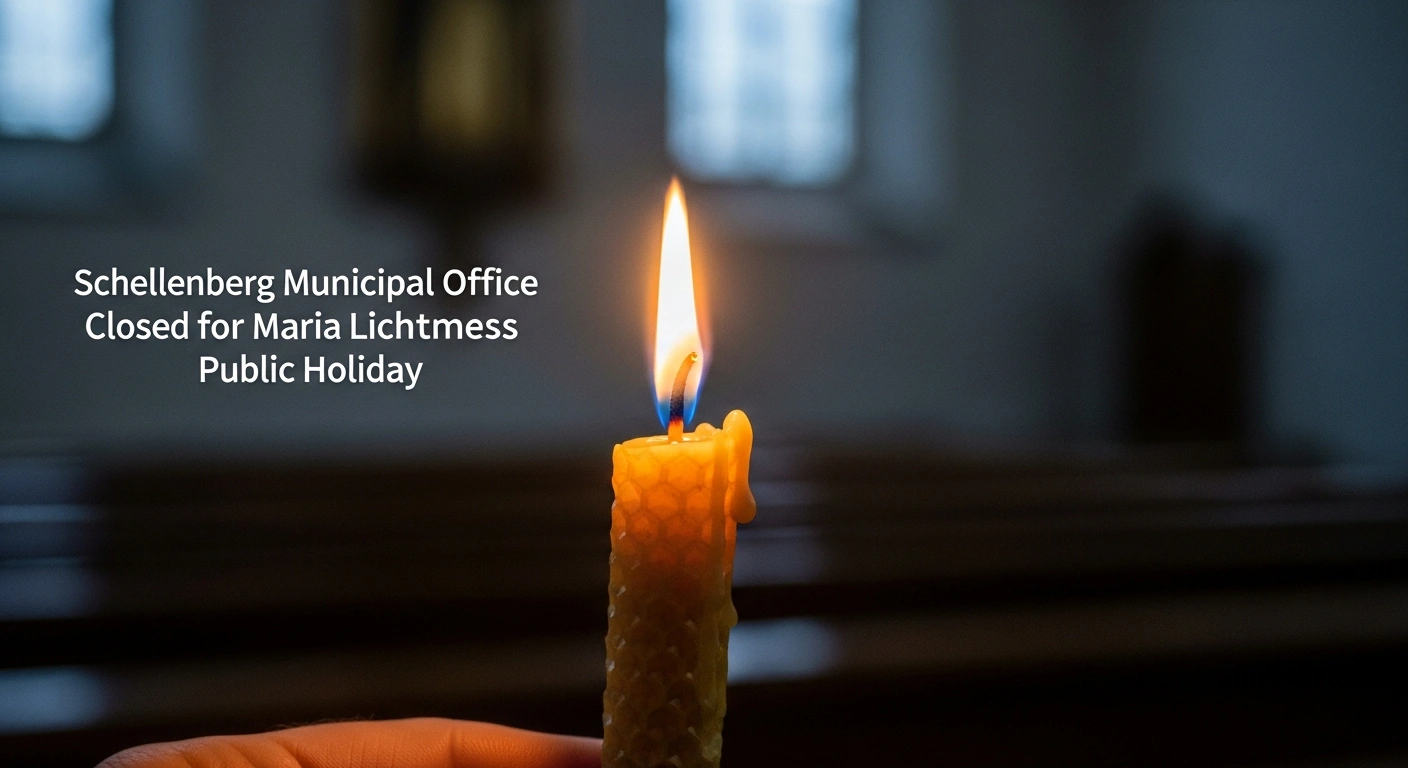 A single, hand-held beeswax candle flickers with a warm glow, representing the solemn observance of Maria Lichtmess, or Candlemas, a Christian national holiday in Liechtenstein commemorating the presentation of Jesus and purification of Mary.