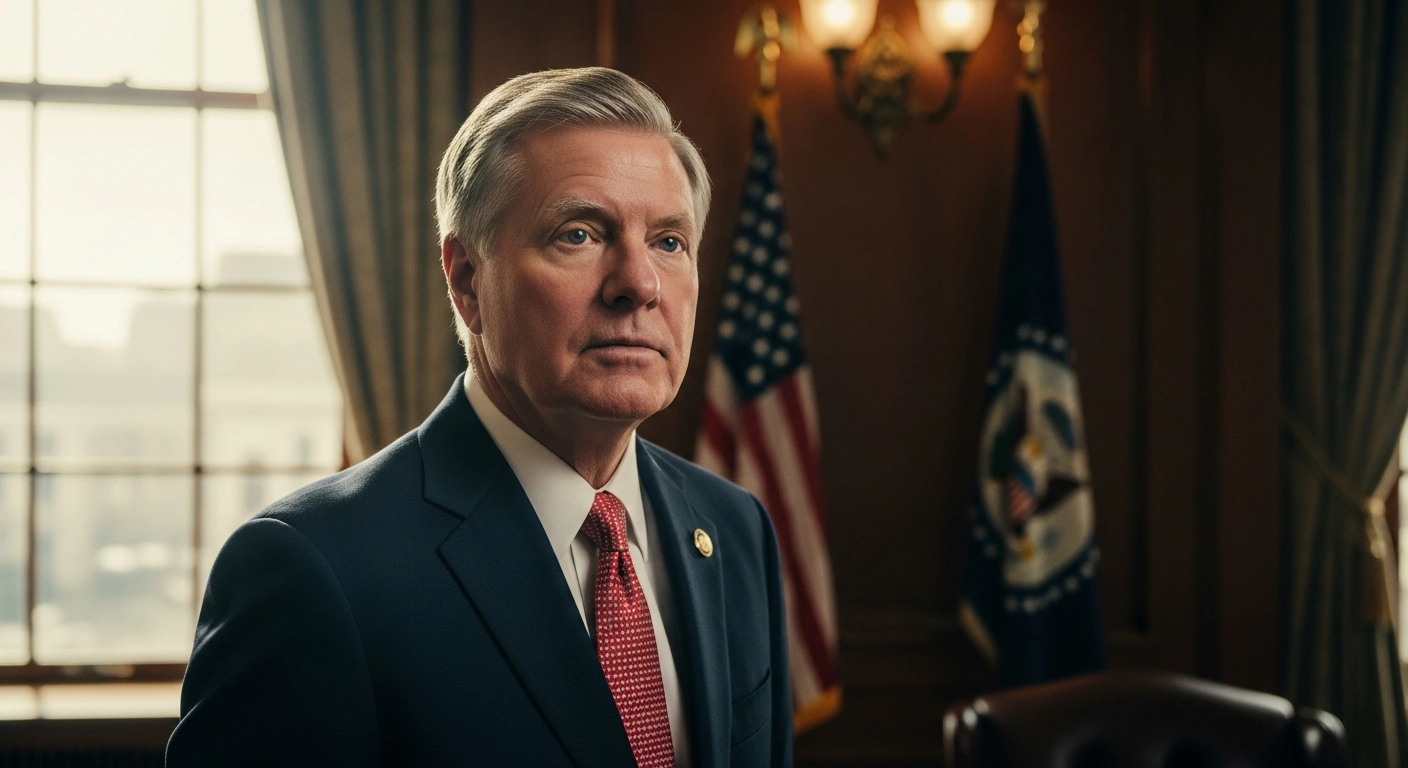 Senator Lindsey Graham stands in his office, confirming he is alive and continuing his service as a United States Senator.
