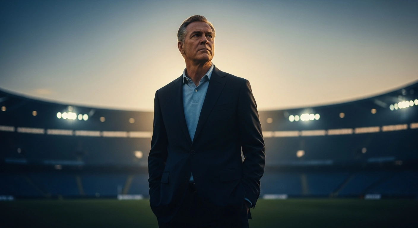 Lionel Messi stands thoughtfully on a soccer pitch while considering his potential participation in the 2026 FIFA World Cup.