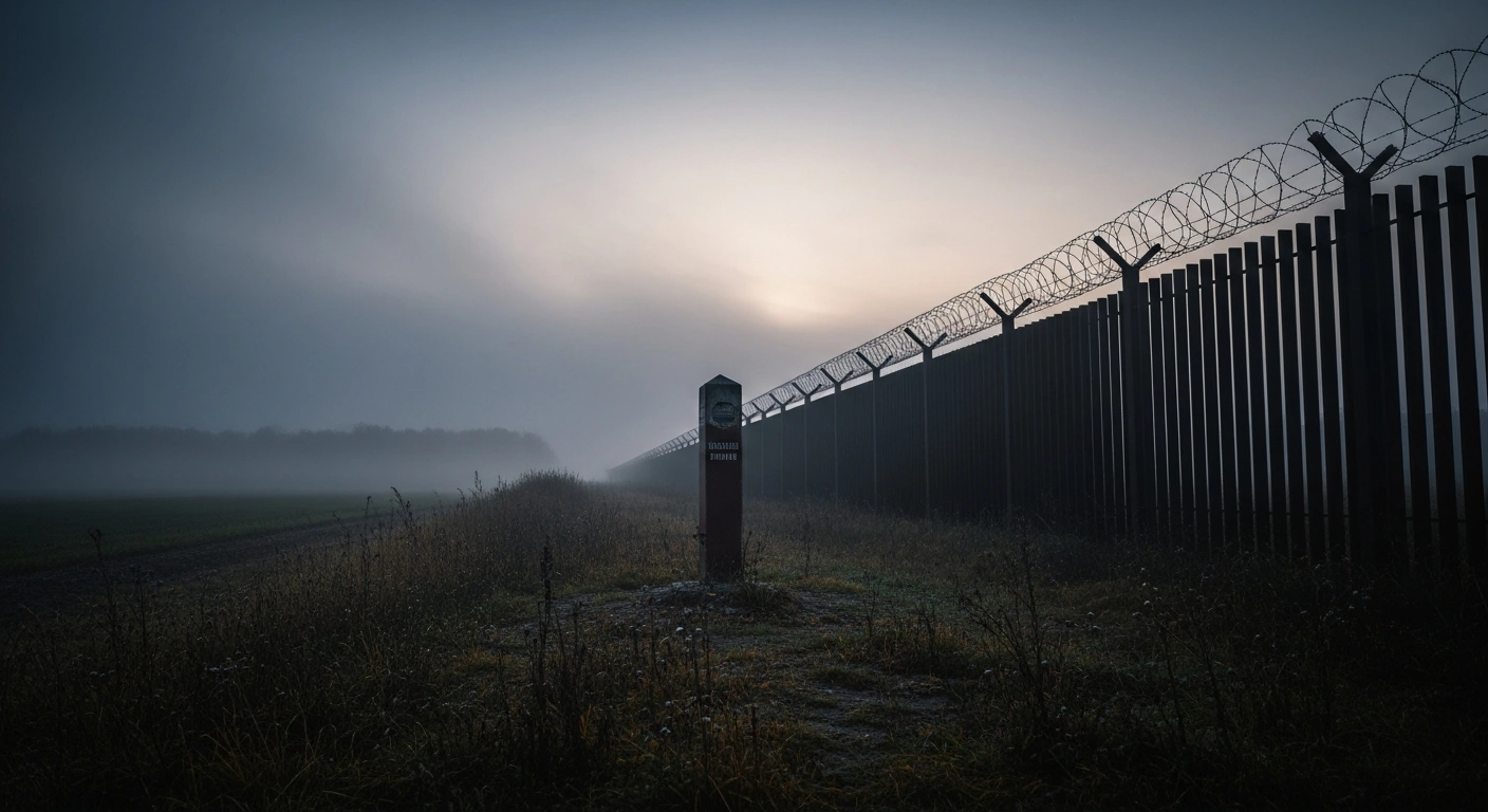 A desolate border fence separates Lithuania and Belarus, symbolizing the strict conditions set by President Gitanas Nausėda regarding migration and smuggling.