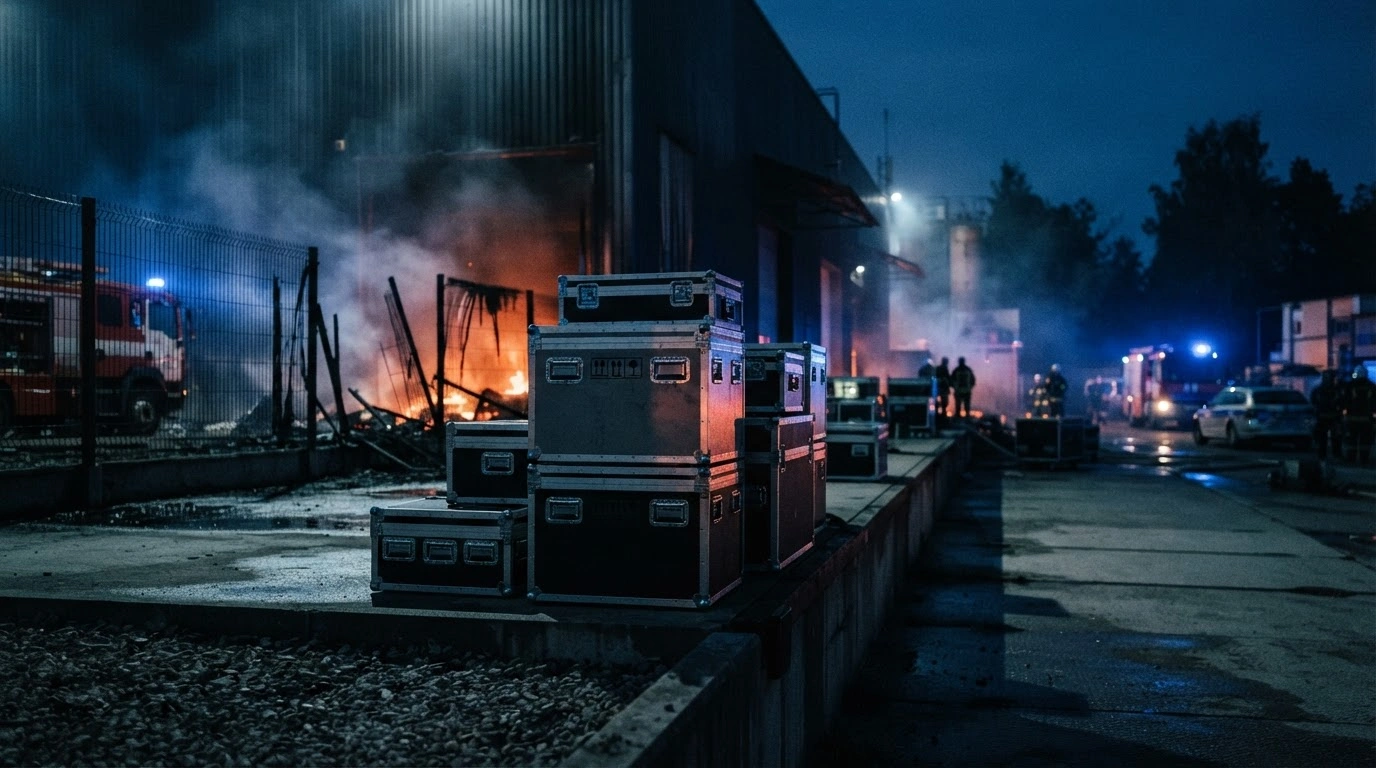 A dark, industrial warehouse site in Lithuania is under investigation following an attempted arson attack on critical Starlink communications equipment.
