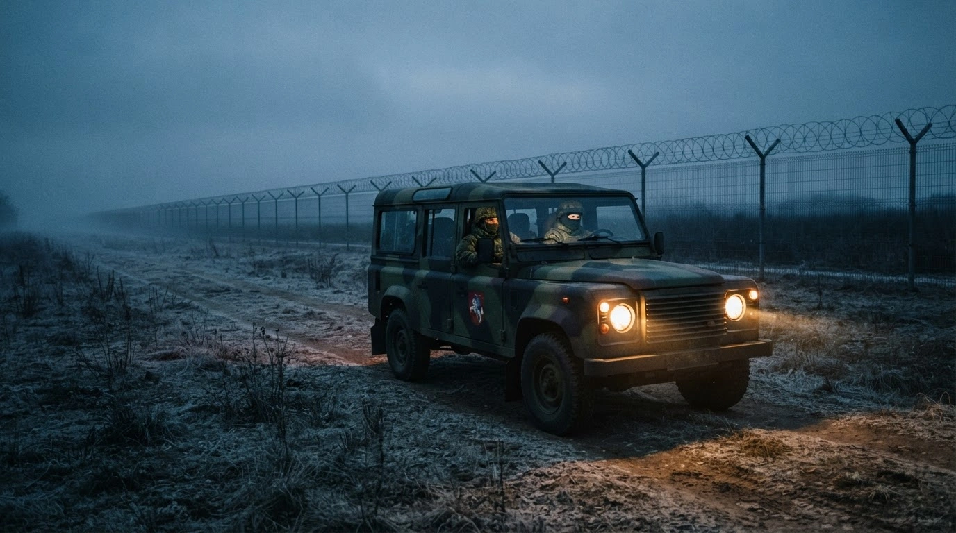 Lithuanian Armed Forces soldiers conduct a security patrol along the border near the Russian exclave of Kaliningrad to monitor regional stability.