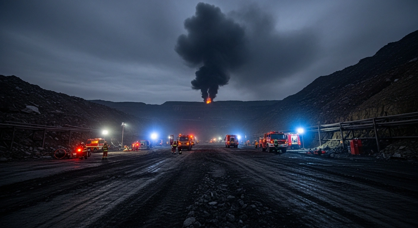 Emergency responders conduct search and rescue operations at the site of a devastating gas explosion at the Liushenyu coal mine in Shanxi province, China.