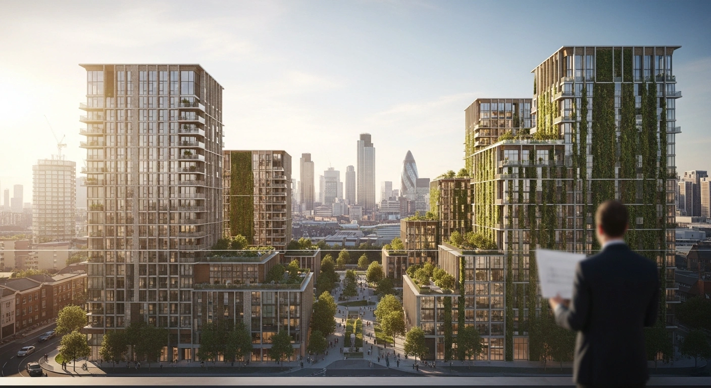 A modern residential housing development in London represents Sadiq Khan's new strategy to increase affordable home construction.