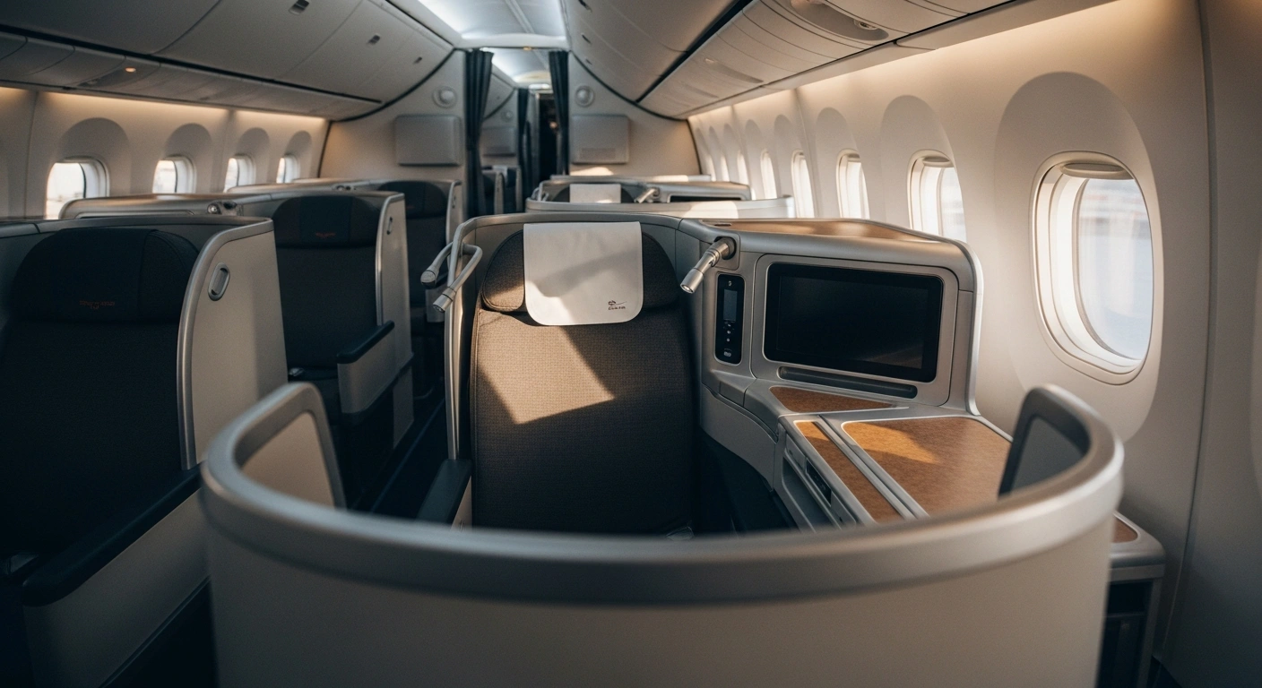A luxurious, unoccupied Lufthansa Allegris Business Class seat is prominently featured within a modern Boeing 787-9 aircraft cabin, symbolizing the recent certification and expanded availability of the airline's redesigned long-haul concept for booking.