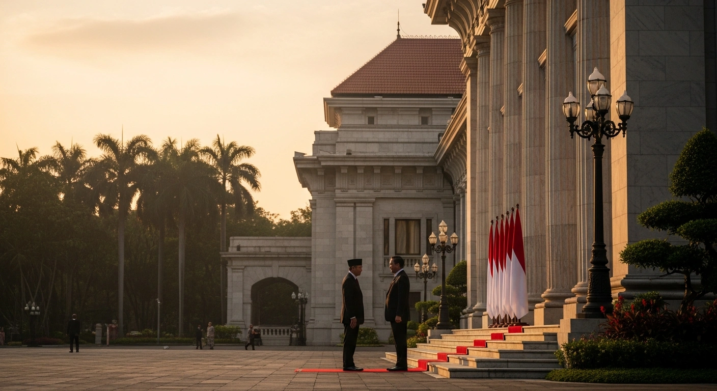 Belarusian President Alexander Lukashenko stands outside the State Palace in Jakarta during his official state visit to Indonesia.