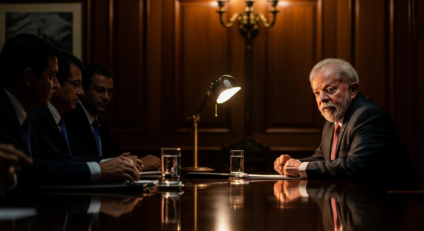 Brazilian President Luiz Inácio Lula da Silva meets with congressional leaders in a formal office to discuss the government legislative agenda.