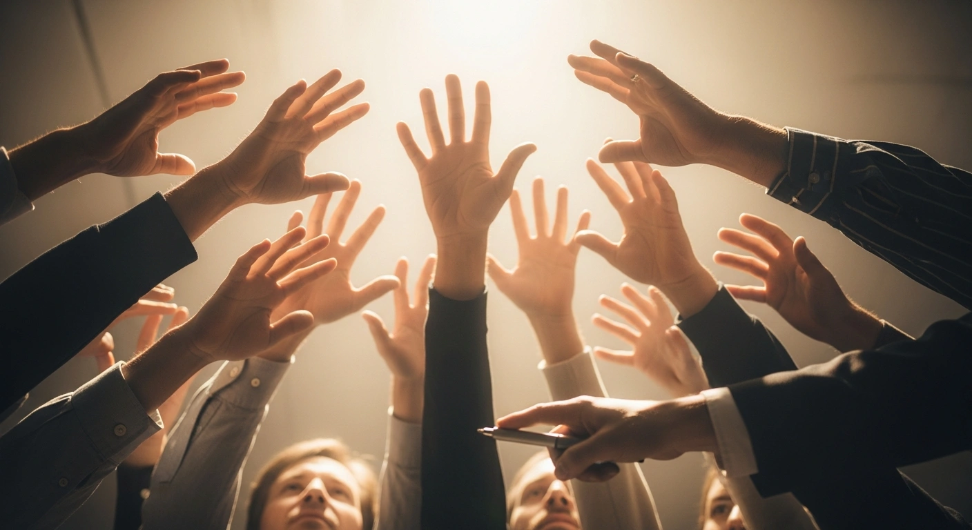 A close-up image depicts diverse hands reaching towards a warm, golden light, symbolizing the financial relief and new opportunities for 14.1 million workers accessing their full FGTS balance after President Luiz Inácio Lula da Silva signed Provisional Measure 1.331/2025, releasing an estimated R$ 7.8 billion.