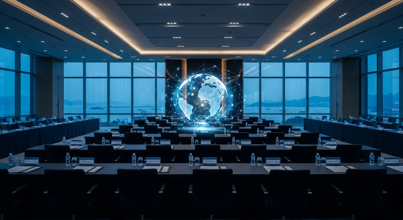 A modern conference hall in Macao hosts a high-level seminar focused on the development and cross-border applications of central bank digital currencies.