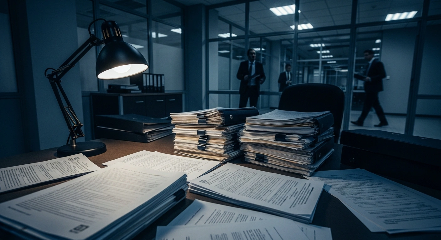 Investigators examine financial documents and falsified records related to a major fraud scheme involving a social service institution in Macao.