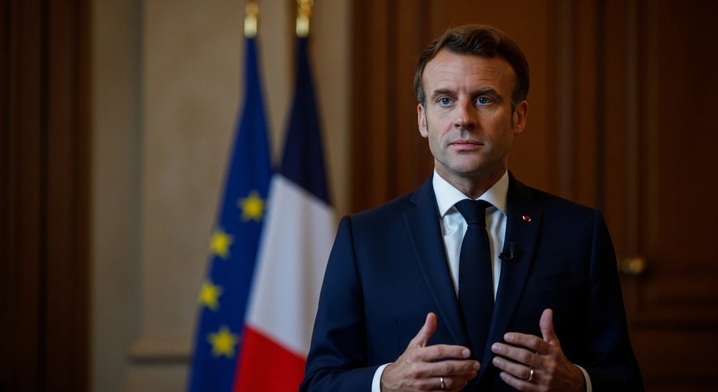 French President Emmanuel Macron delivers a televised address calling for diplomatic restraint and peace in the Middle East.