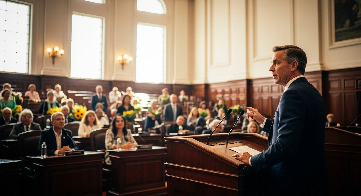 Maharashtra Chief Minister Devendra Fadnavis presents the state budget in the legislative assembly with a focus on agricultural development and women's empowerment.