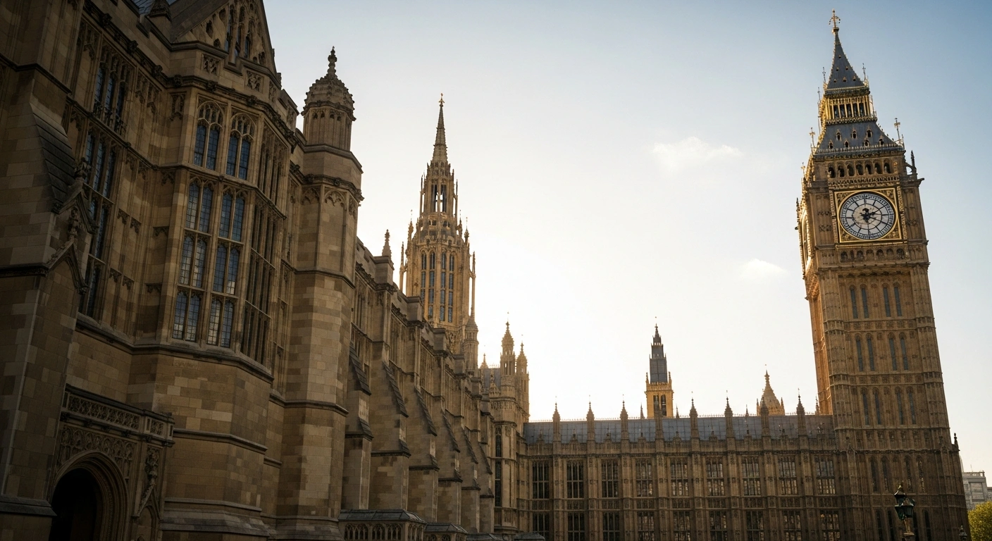 The Palace of Westminster stands under a clear sky, representing the stable status of the Makerfield constituency and MP Jo Platt.