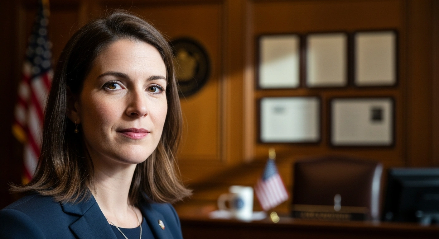 Michigan State Senator Mallory McMorrow stands in her office after announcing the suspension of her U.S. Senate campaign.