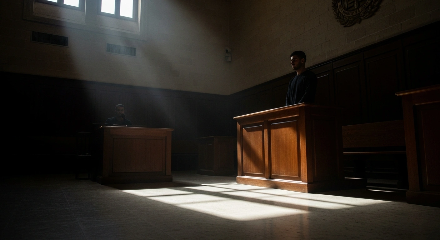 A young man stands in a courtroom in Malta after being charged with the attempted importation of cannabis resin.