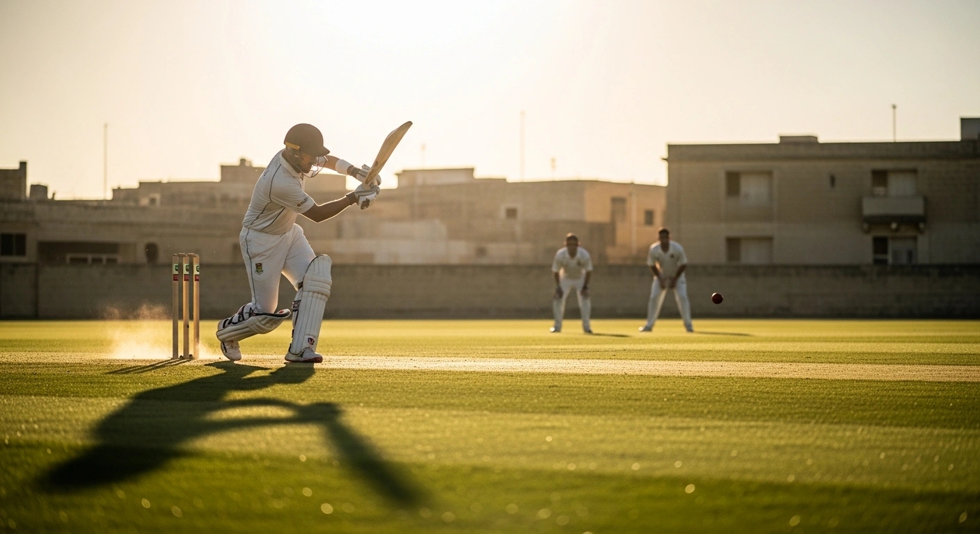 A cricket player bats during a T20 international match between Malta and Gibraltar at the Marsa Sports Club.